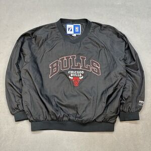 Logo 7 Chicago Bulls Warm Up Windbreaker Pullover Large Black Basketball Vintage